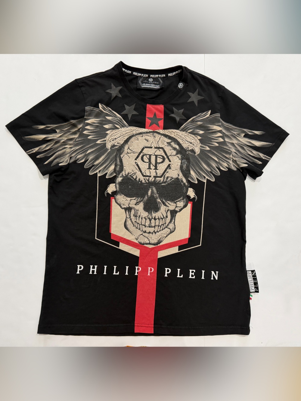 Philipp Plein Platinum Cut Skull Wing Rhinestone T-Shirt Fits Men L